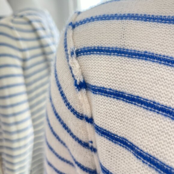 Sea Cashmere White w/Blue Stripe Open Cardigan with Hoodie SZ S - Picture 6 of 10